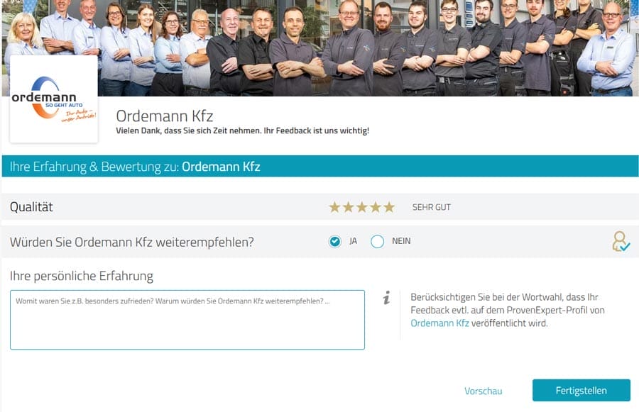 provenexpert bewertung ordemann kfz